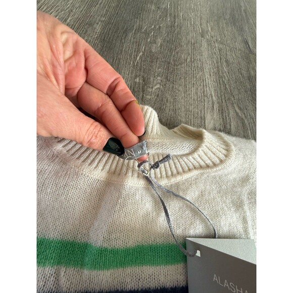 Alashan 100% Cashmere Luxury Pickleball Sweater White Blue Designer Medium NWT - Picture 5 of 14